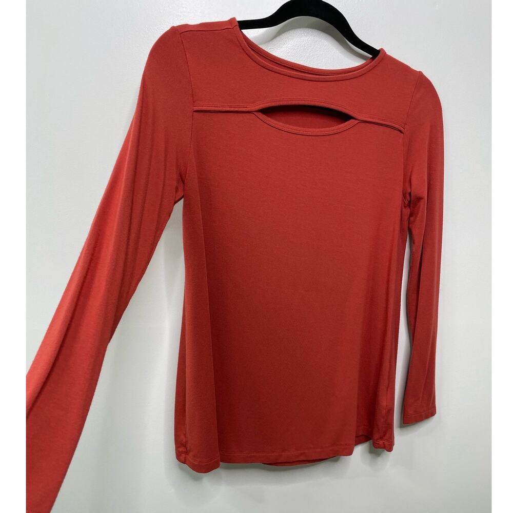 Soft Surroundings Long Sleeve T-Shirt Cut-Away Jersey Knit Rust Red Womens‎ XS - Picture 3 of 9